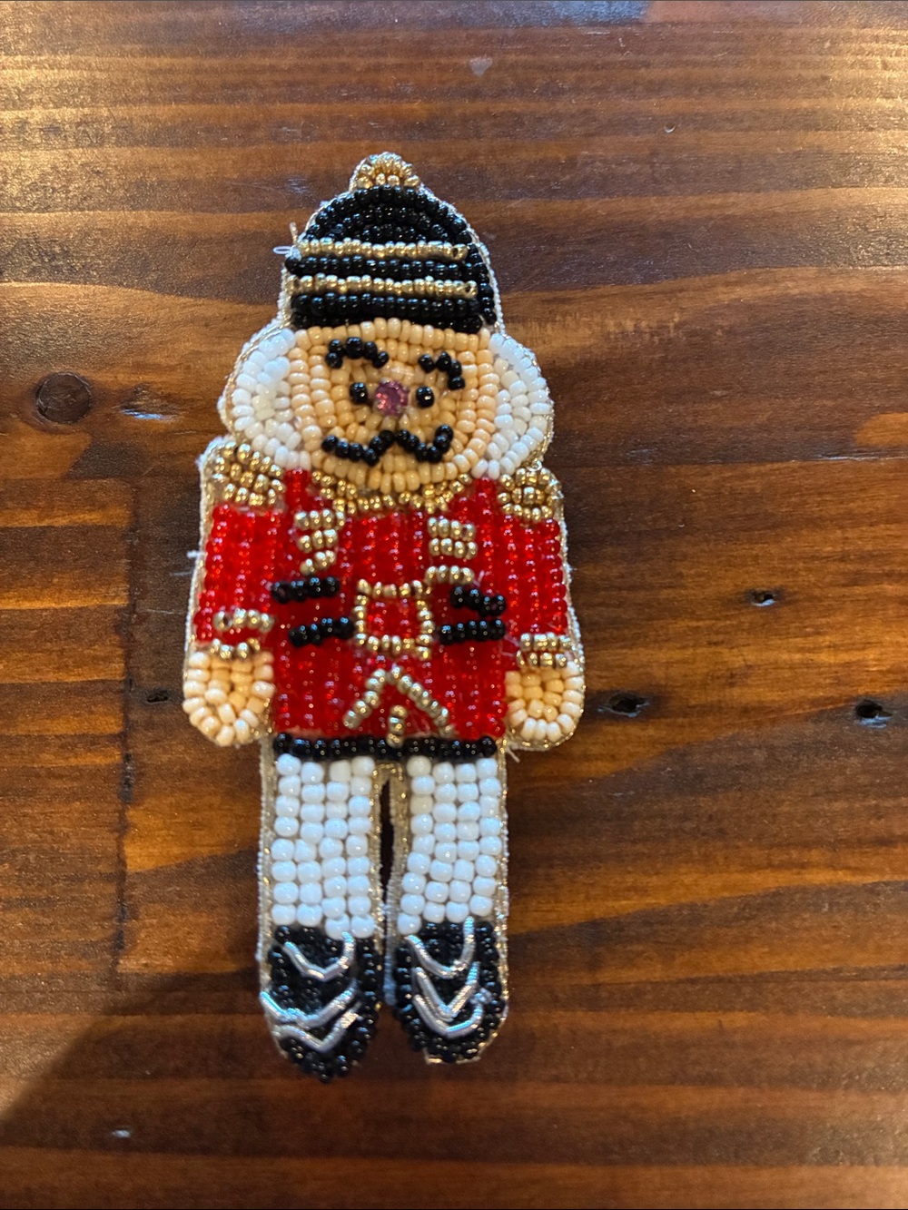 Beaded Nutcracker Brooch - Red, White & Black